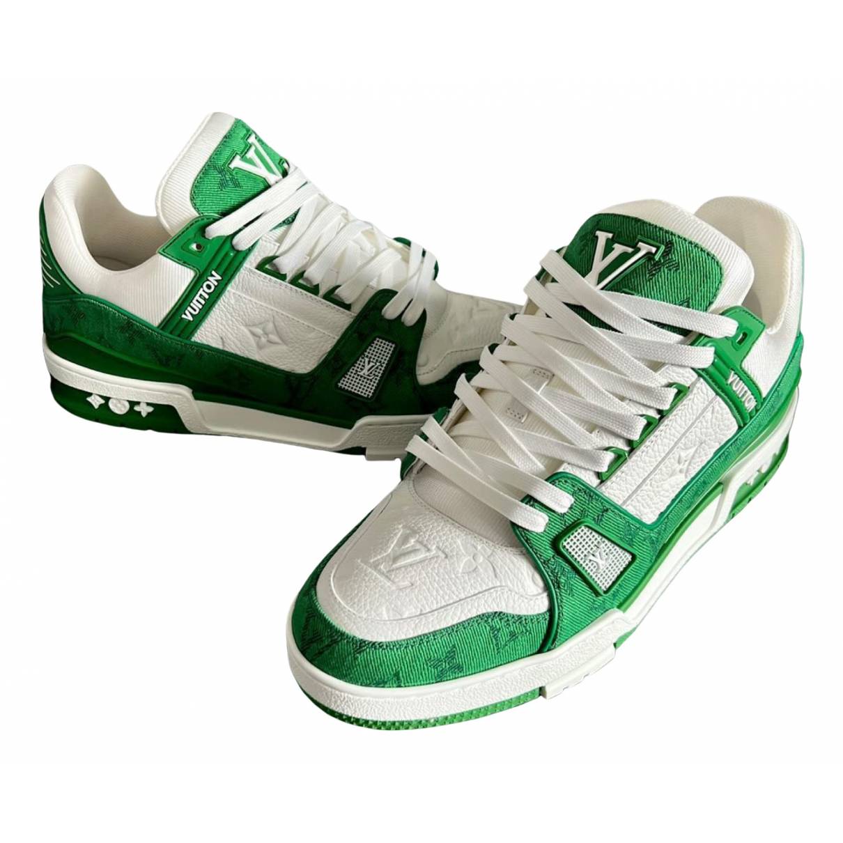 LV Trainer Green Monogram Denim White - Sneakerz Club UK
